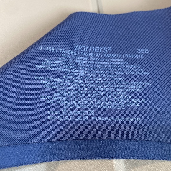 Warner’s Blue Underwire Underarm-Smoothing Bra Size 36B - Picture 6 of 6
